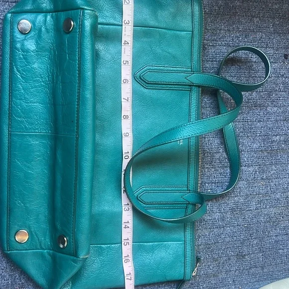 Fossil Sydney leather tote bag turquoise/teal pre owned - Picture 8 of 16